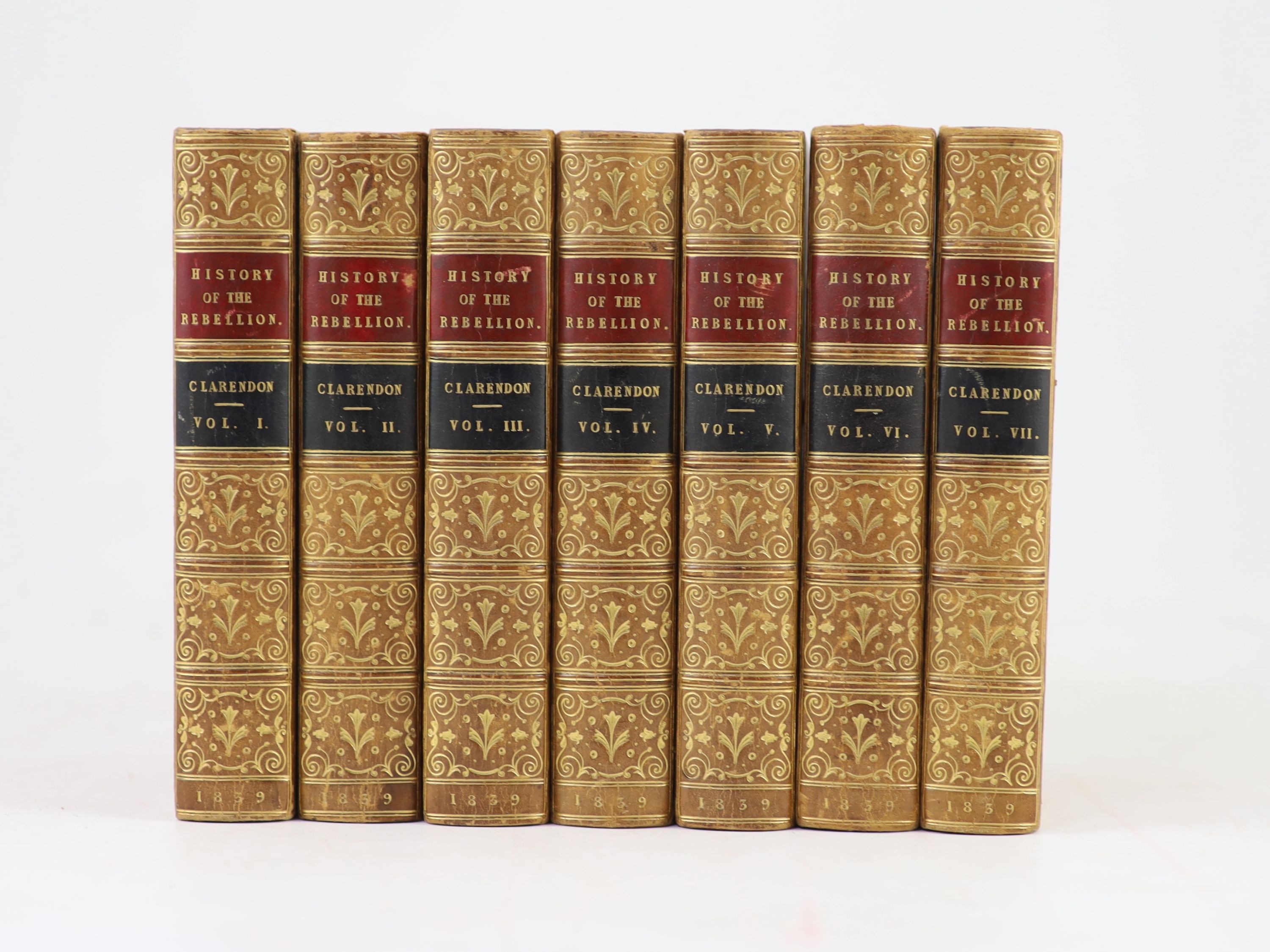 Clarendon, Edward Earl of - The History of the Rebellion and the Civil Wars in England. A new edition, from the original manuscript. 7 Vols. Gilt ruled calf with gilt panelled and decorated spines and 2 morocco labels. S